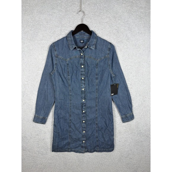 Lee Tops - Lee Women's Blue Denim Button-Down Dress Heritage Sz S Strong Tide Spread Collar